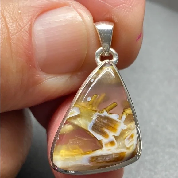 Tube Agate Pendant in Solid Sterling Silver 925 - Picture 6 of 7